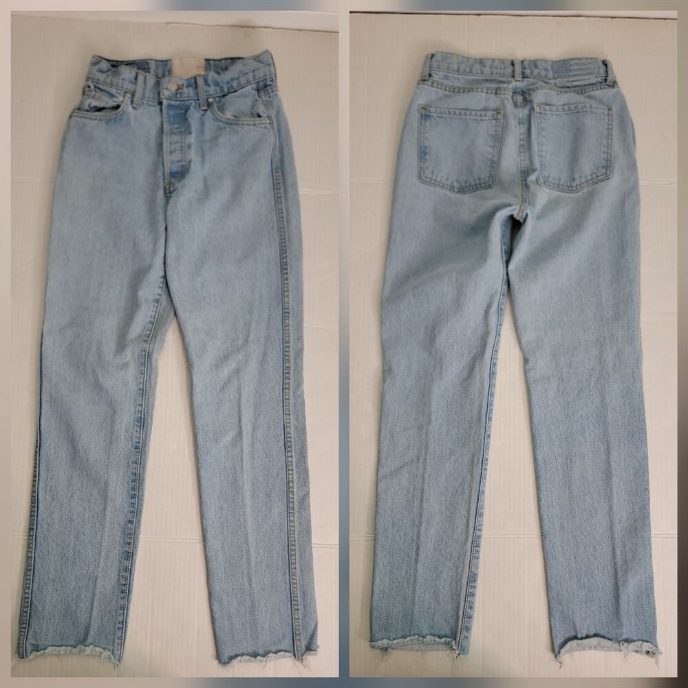 REVICE Jeaans Womens Sz 27 Slim Straight Button Fly Fray High Rise Rigid